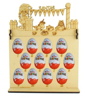 6mm Kinder Eggs Holder 12 Days of Christmas Advent Calendar with 'Santas Workshop' Elf Girl Topper